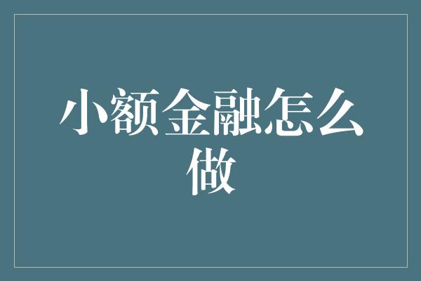 小额金融怎么做