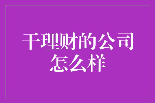 干理财的公司怎么样