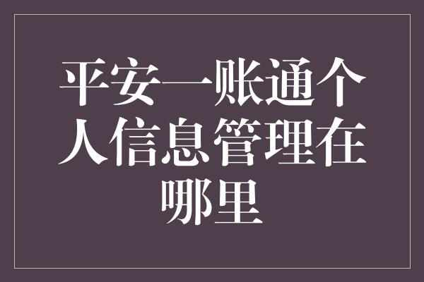 平安一账通个人信息管理在哪里