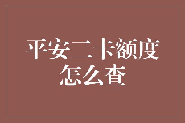 平安二卡额度怎么查