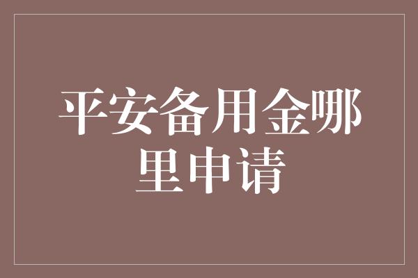 平安备用金哪里申请