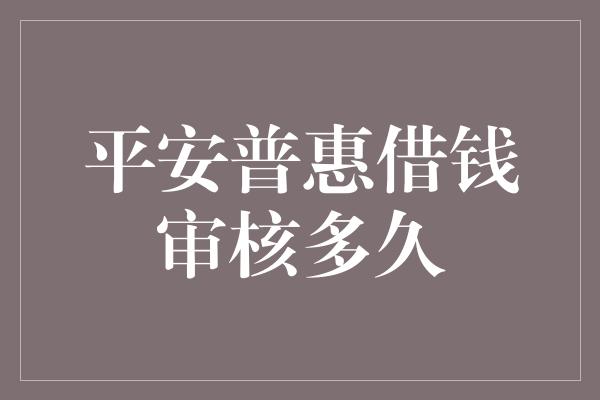 平安普惠借钱审核多久