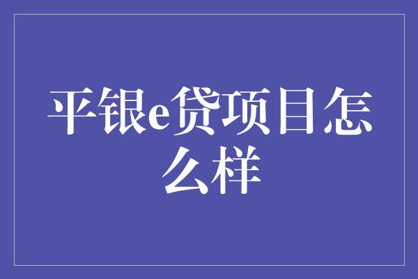 平银e贷项目怎么样