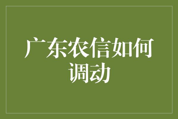 广东农信如何调动