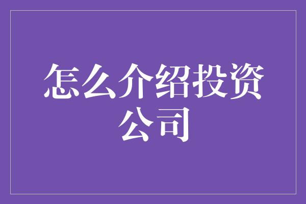 怎么介绍投资公司