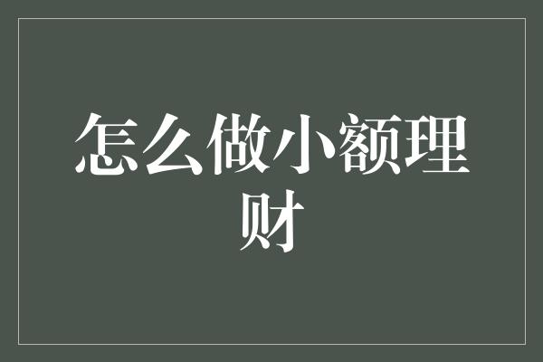 怎么做小额理财