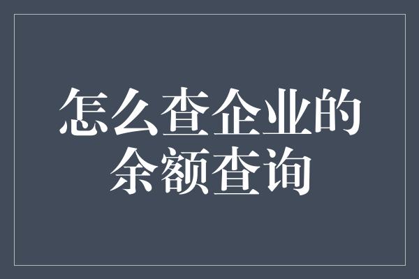 怎么查企业的余额查询