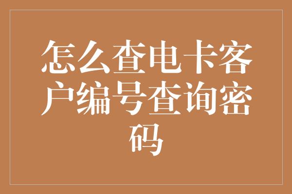 怎么查电卡客户编号查询密码