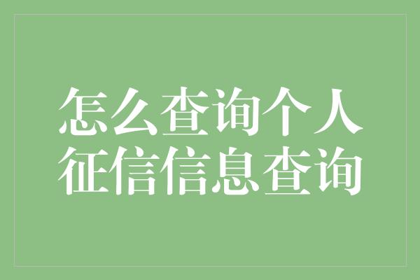 怎么查询个人征信信息查询