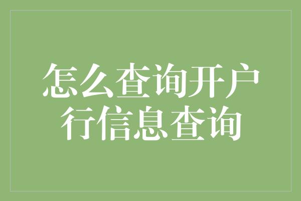 怎么查询开户行信息查询