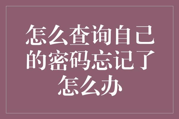 怎么查询自己的密码忘记了怎么办