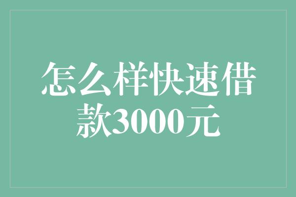 怎么样快速借款3000元