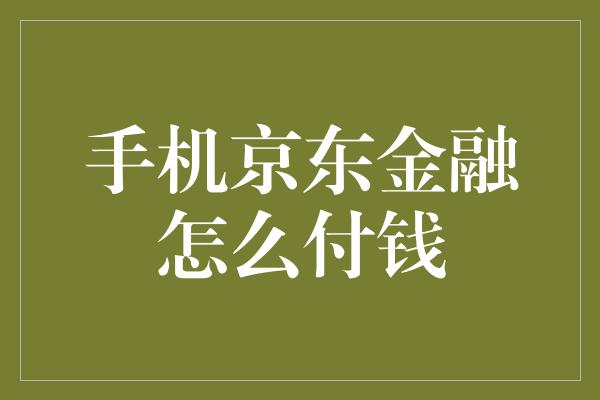 手机京东金融怎么付钱