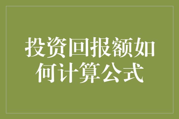 投资回报额如何计算公式