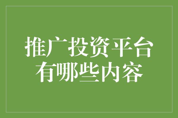 推广投资平台有哪些内容