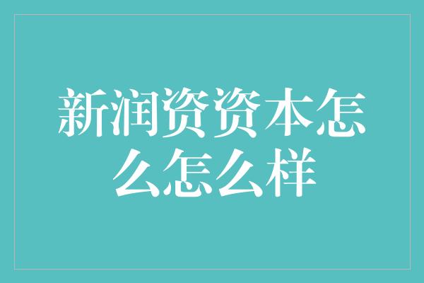 新润资资本怎么怎么样