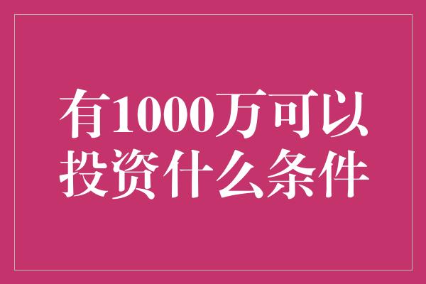 有1000万可以投资什么条件