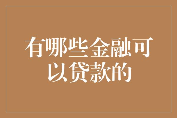 有哪些金融可以贷款的