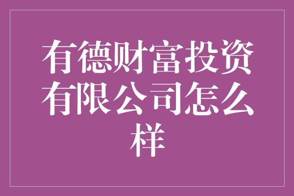 有德财富投资有限公司怎么样