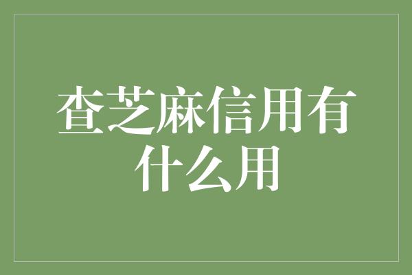 查芝麻信用有什么用