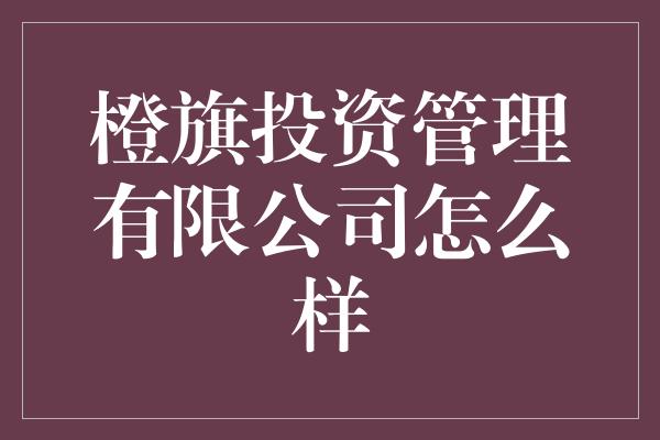 橙旗投资管理有限公司怎么样