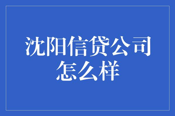 沈阳信贷公司怎么样