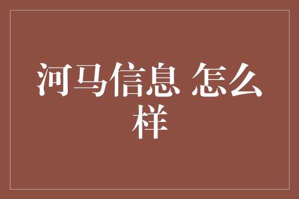 河马信息 怎么样