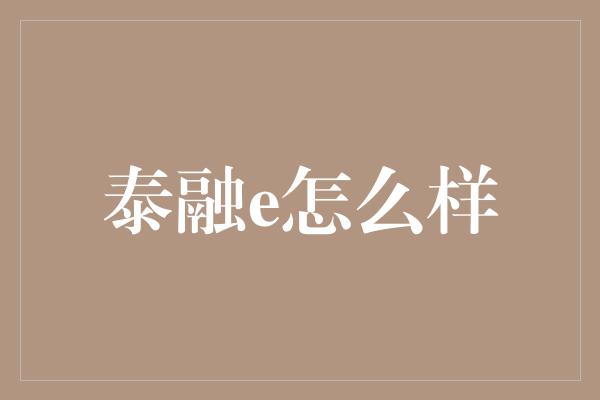 泰融e怎么样