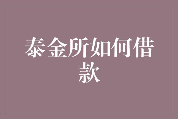 泰金所如何借款