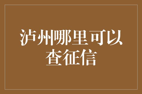 泸州哪里可以查征信