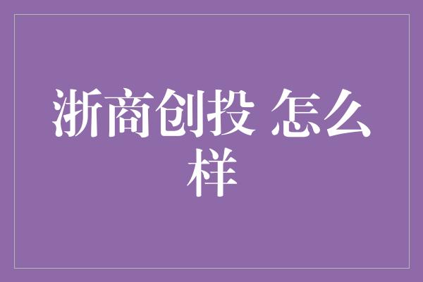 浙商创投 怎么样