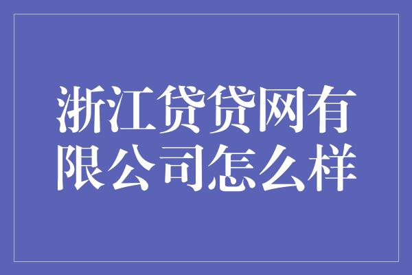 浙江贷贷网有限公司怎么样