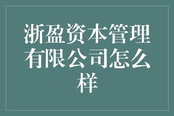 浙盈资本管理有限公司怎么样