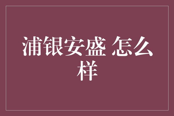 浦银安盛 怎么样