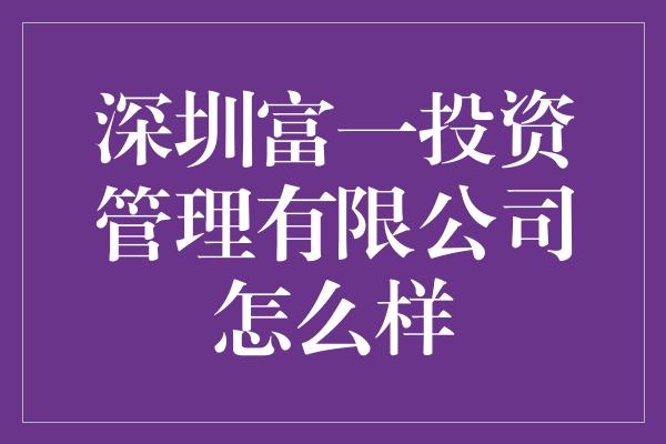 深圳富一投资管理有限公司怎么样