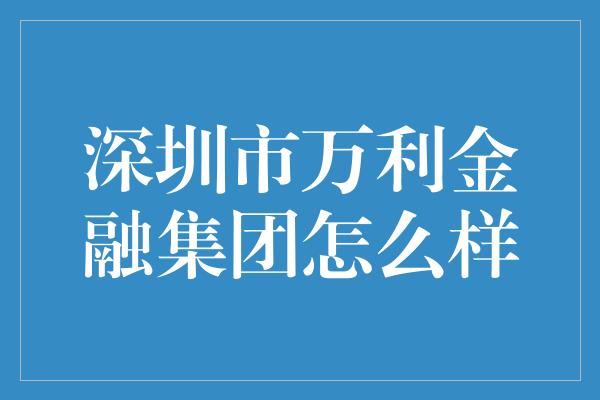 深圳市万利金融集团怎么样