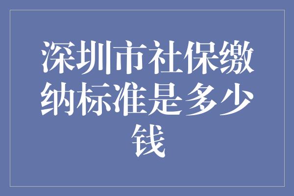 深圳市社保缴纳标准是多少钱