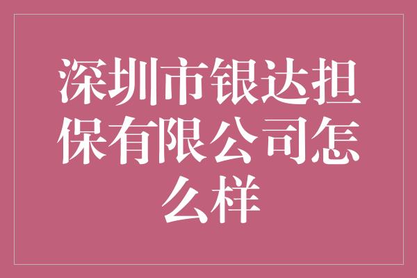 深圳市银达担保有限公司怎么样