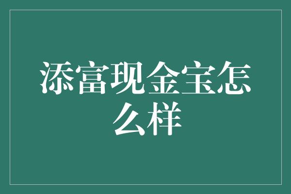 添富现金宝怎么样