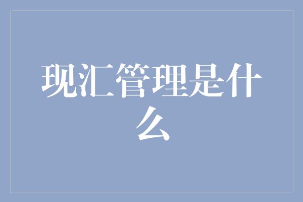 现汇管理是什么