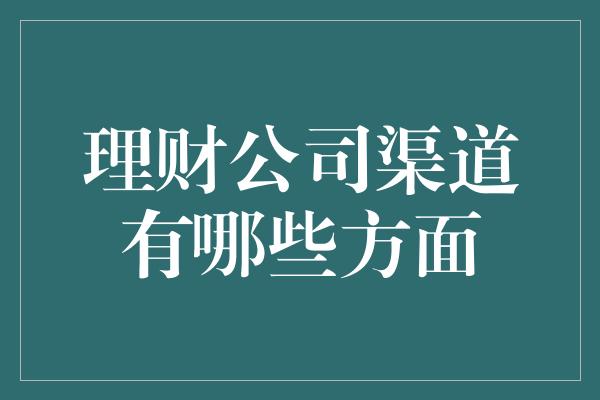 理财公司渠道有哪些方面