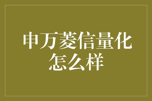 申万菱信量化怎么样