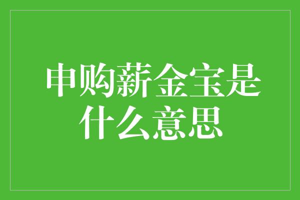 申购薪金宝是什么意思