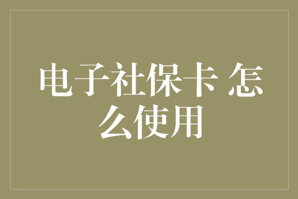 电子社保卡 怎么使用