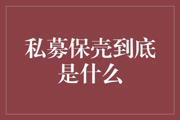 私募保壳到底是什么