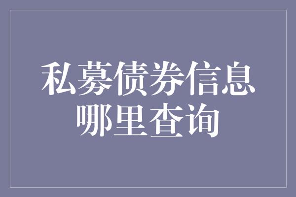 私募债券信息哪里查询