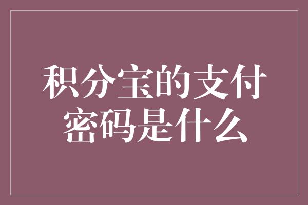 积分宝的支付密码是什么