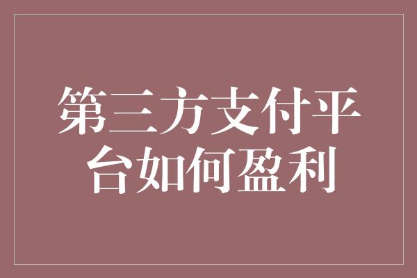 第三方支付平台如何盈利