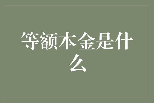 等额本金是什么