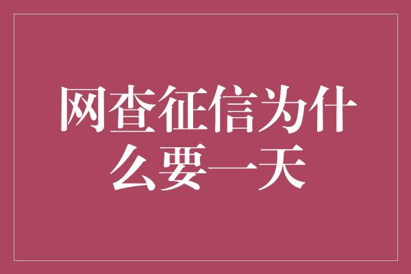 网查征信为什么要一天